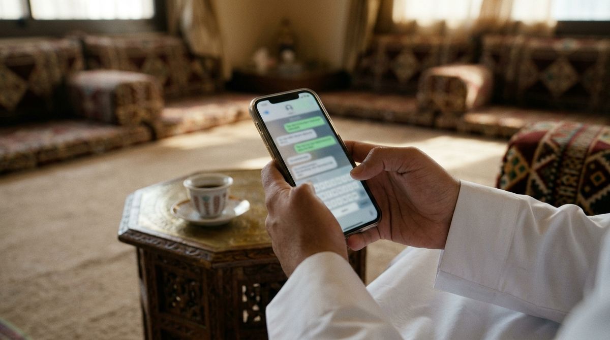 يد تمسك هاتفًا فيه رسائل كثيرة من مجموعة محادثة